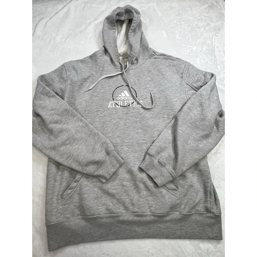 adidas Hoodie Men XL Gray Sweatshirt Vintage Y2K Center Athletics Logo Pullover